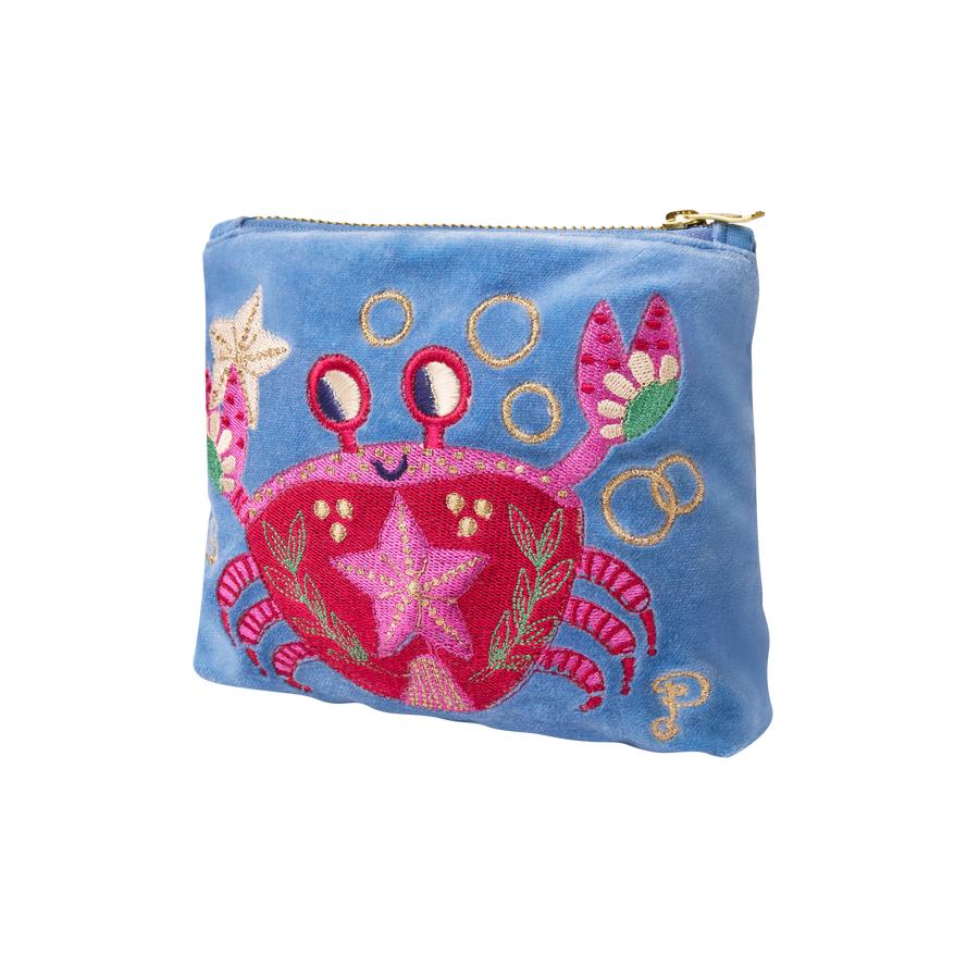 Powder Seafaring Crab Velvet Mini Pouch - Cornflower