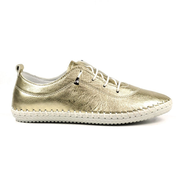 Lunar St Ives FLE044 Metallic Gold Ladies Leather Elasticated Shoes