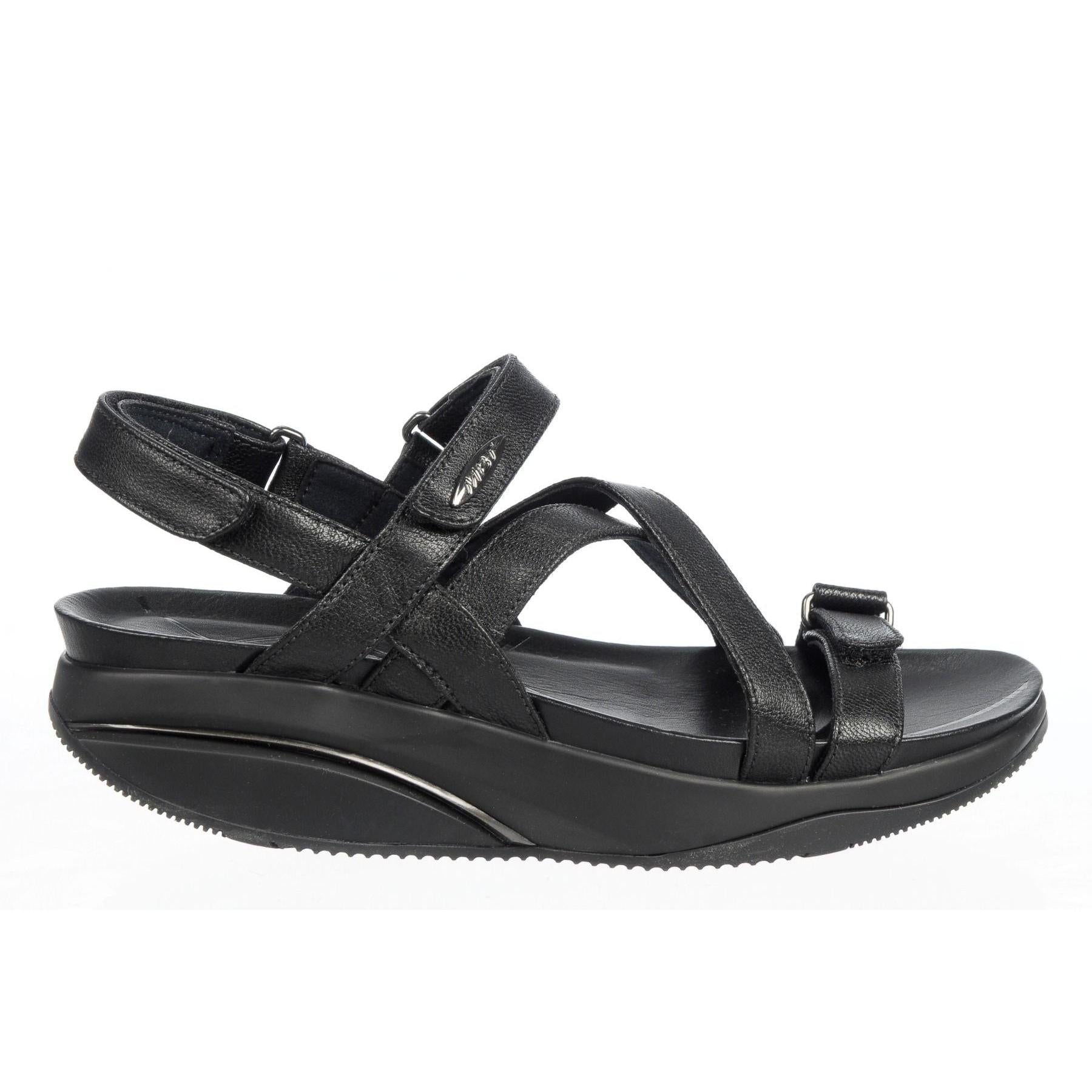 MBT Kiburi Classic Ladies Black Leather Arch Support Touch Fastening Sandals