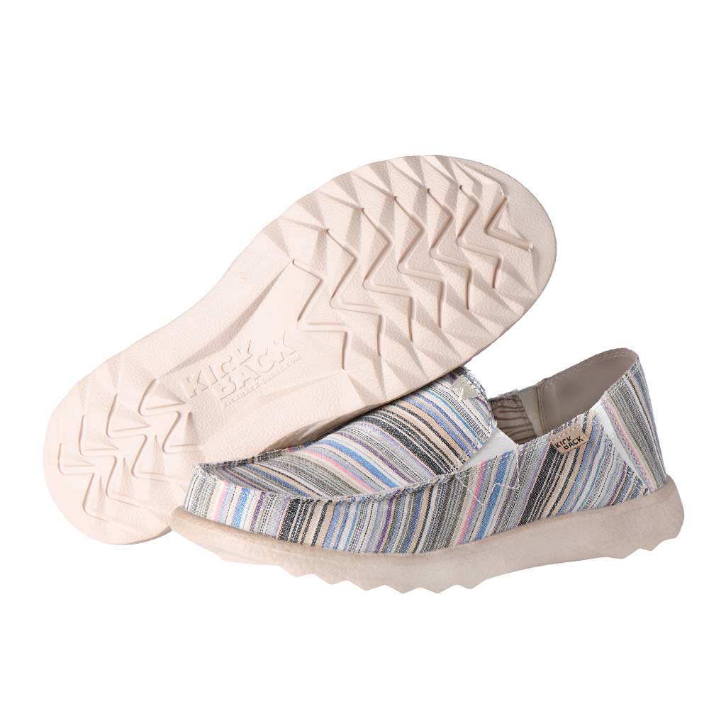 Kickback Couch 2.0 Mens Wide Beige Stripes Canvas Textile Arch Support Slip On Loafers