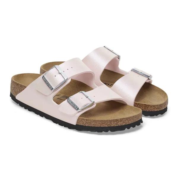 Birkenstock Arizona Birkoflor Ladies Narrow Saffiano Irridescent Light rose Arch Support Buckle Sandals