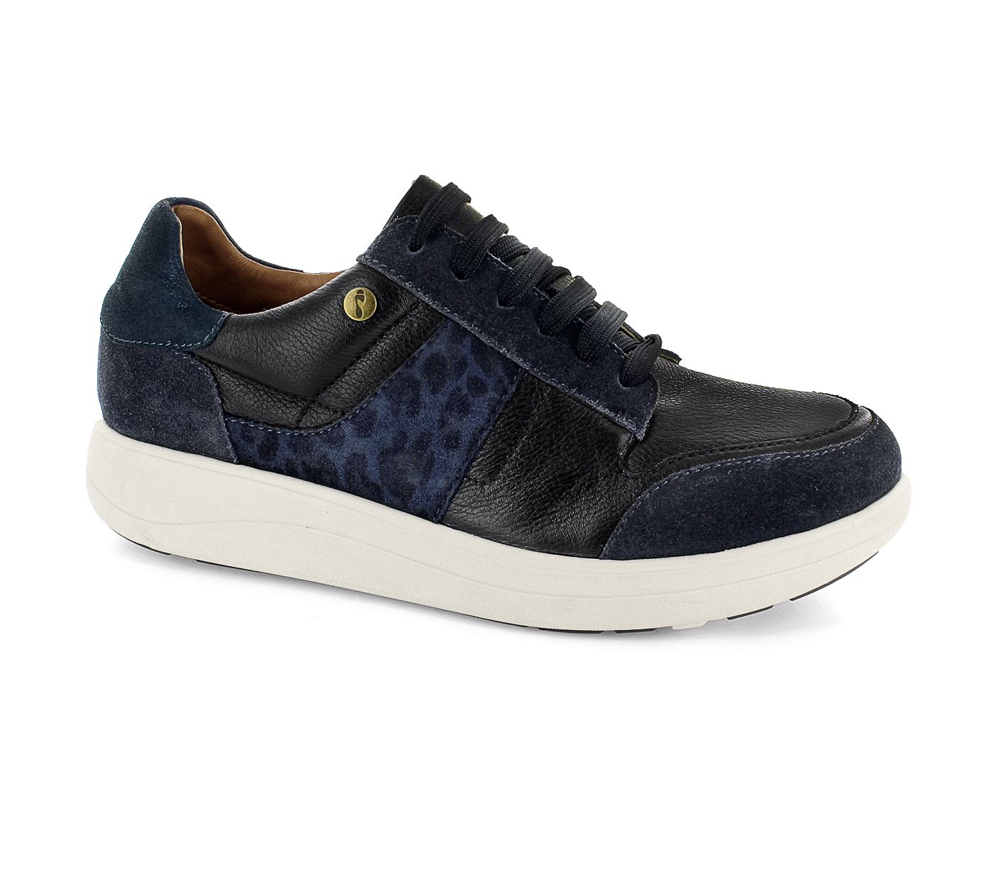 Strive Stellar Ladies Navy Leopard Leather Arch Support Lace Up Trainers