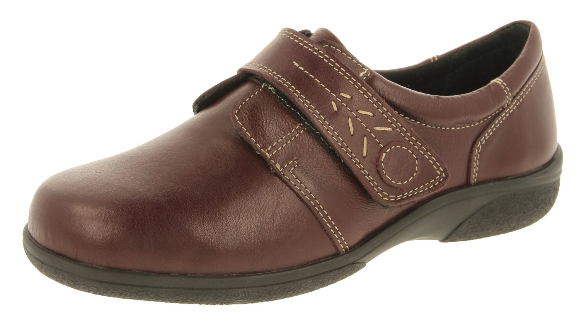 DB Shoes Rory 78989B Ladies Burgundy Leather Touch Fastening Shoes