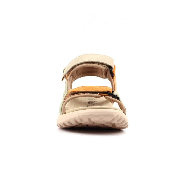 Lunar JLR001 Lazy Dogz Alston Ladies orange/multi leather touch-fastening sandals with adjustable straps and cushioned sole.