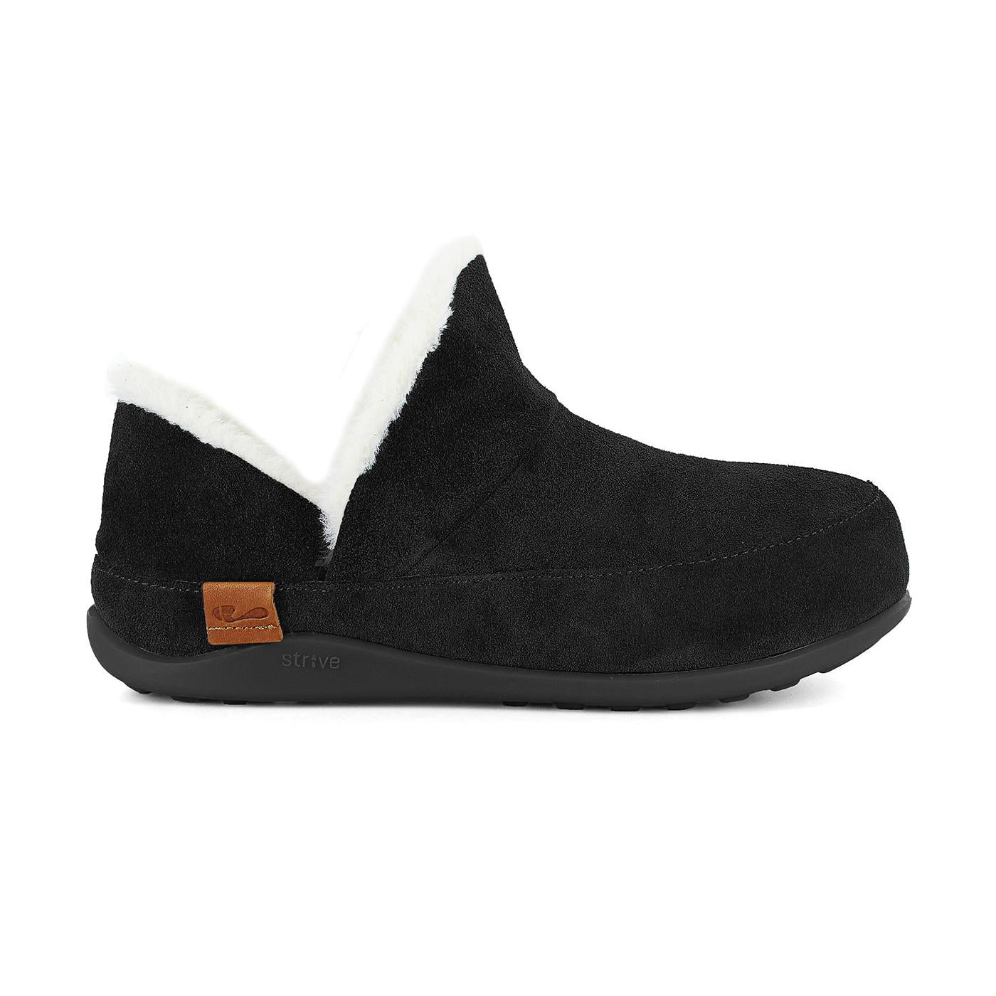 Strive Geneva Ladies Black Leather Arch Support Slip On Slippers