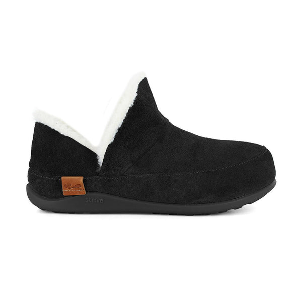 Strive Geneva Ladies Black Leather Arch Support Slip On Slippers