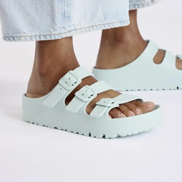Birkenstock Papillio Florida EVA III Flex Platform Ladies Narrow Surf Green Arch Support Buckle Sandals