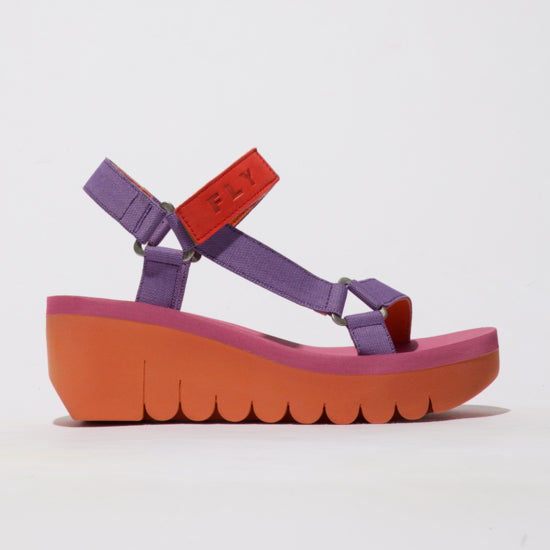 Fly Yefa 726 Ladies Orange And Violet Textile Touch Fastening Sandals