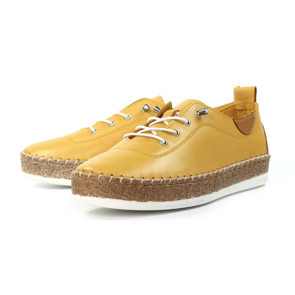Lunar FLE050 Evie Ladies Mustard Leather Elasticated Shoes