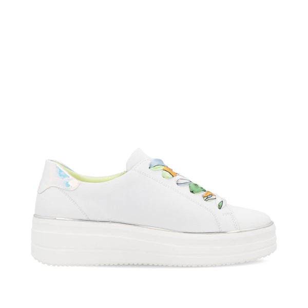 Remonte D1C06-80 Ladies Wide White Leather Side Zip Trainers