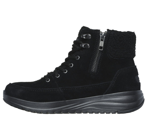 Skechers 144770 On The Go Stellar Winterize Ladies Black Leather & Textile Waterproof Lace Up Ankle Boots