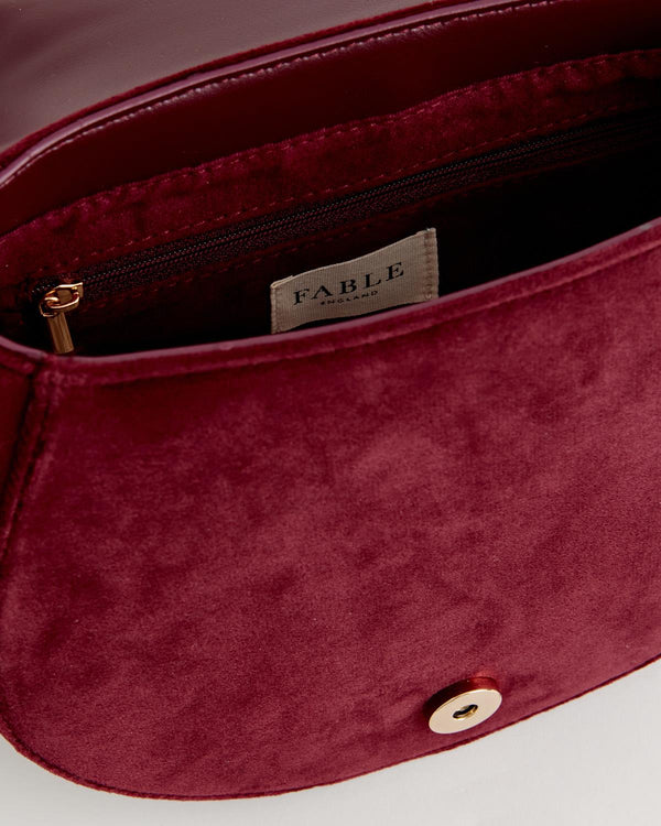 Fable Fox & Mushroom Embroidered Saddle Bag - Redcurrant Velvet