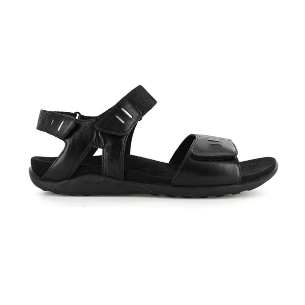 Strive Float Ladies Black Leather Arch Support Touch Fastening Sandals