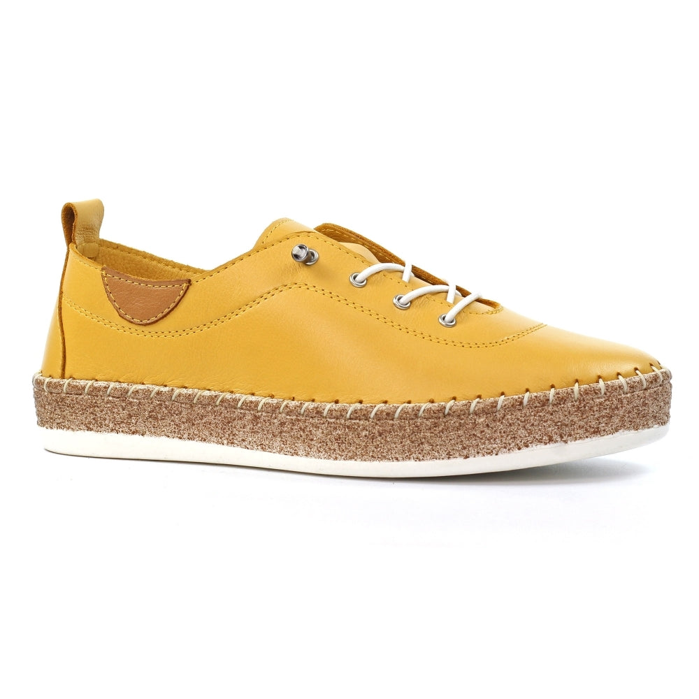 Lunar FLE050 Evie Ladies Mustard Leather Elasticated Shoes