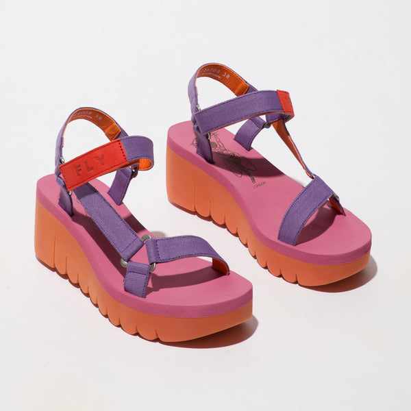 Fly Yefa 726 Ladies Orange And Violet Textile Touch Fastening Sandals