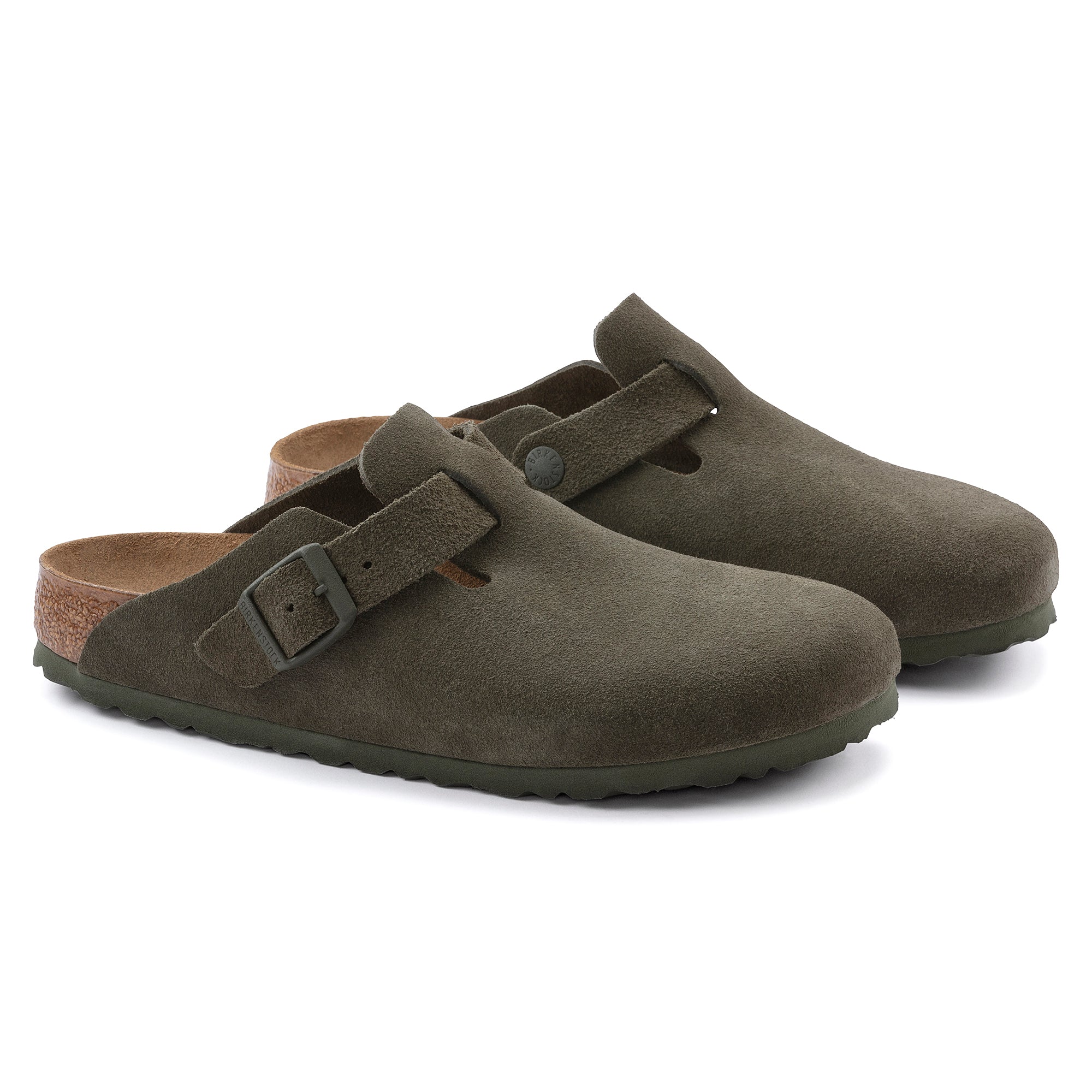 Birkenstock Boston Ladies Thyme Leather Arch Support Slip On Mules