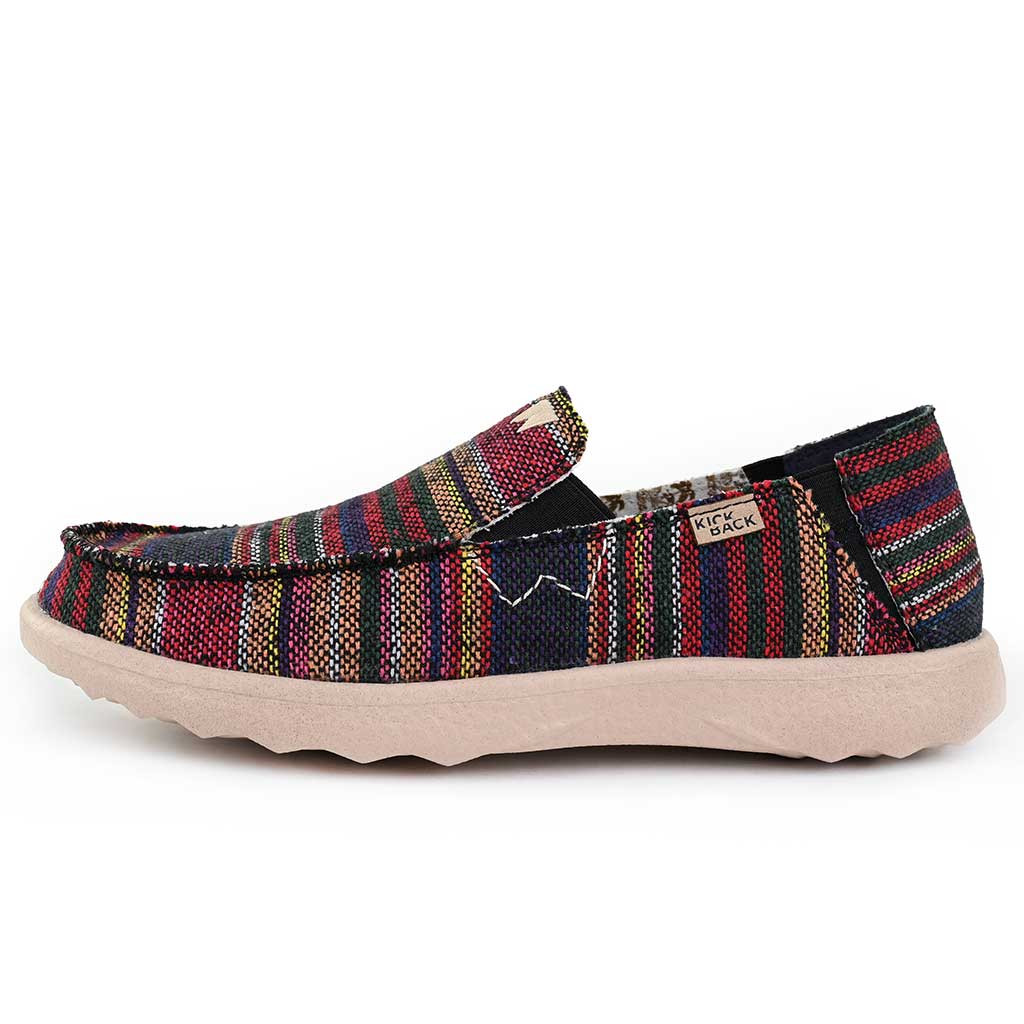 Kickback Couch 2.0 Mens Wide Hacky Sack Black Ethnic Weave Textile Arch Support Slip On Loafers