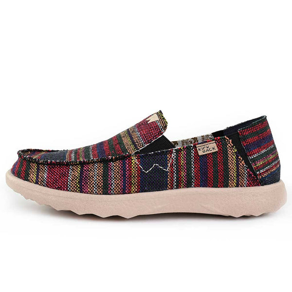 Kickback Couch 2.0 Mens Wide Hacky Sack Black Ethnic Weave Textile Arch Support Slip On Loafers