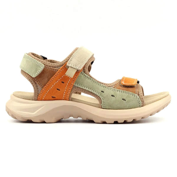 Lunar JLR001 Lazy Dogz Alston Ladies sandals, orange/multi leather, touch fastening, cushioned sole, outdoor casual footwear.