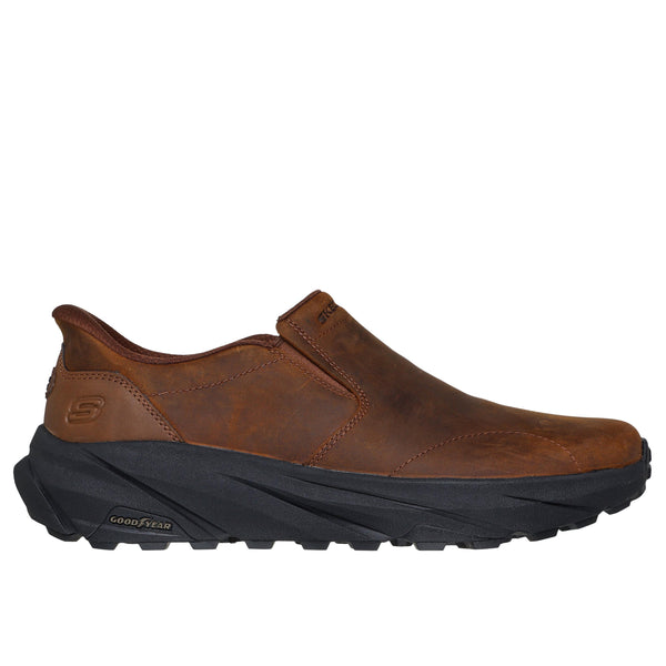 Skechers 205547 Mens Dark Brown Leather Slip In Trainers