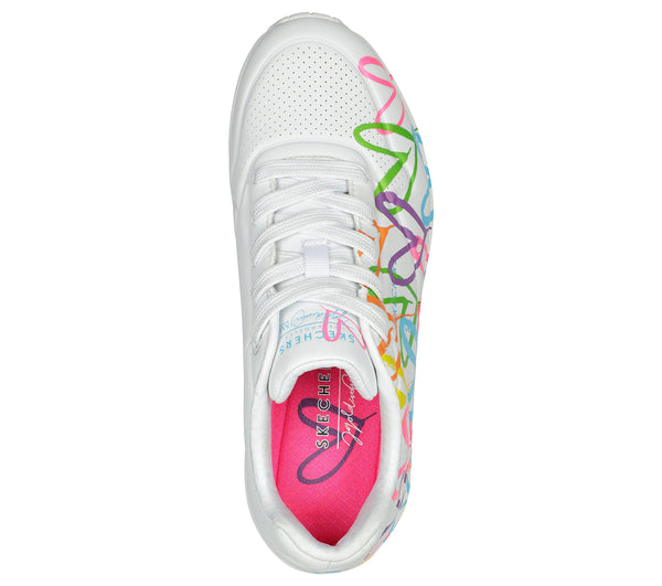 Skechers 177981 Uno - Highlight Love Ladies White Multi Lace Up Trainers