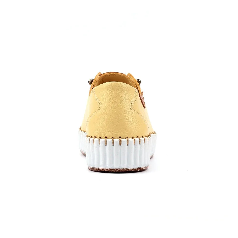 Lunar FLE057 Faith Ladies Lemon Leather Lace-Up Shoes with thick white platform sole and tan accents.