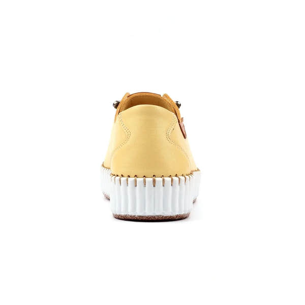 Lunar FLE057 Faith Ladies Lemon Leather Lace-Up Shoes with thick white platform sole and tan accents.