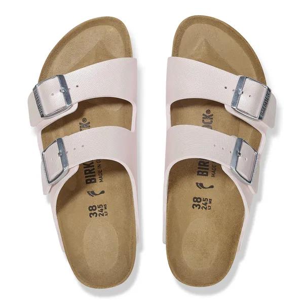 Birkenstock Arizona Birkoflor Ladies Narrow Saffiano Irridescent Light rose Arch Support Buckle Sandals