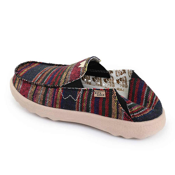 Kickback Couch 2.0 Mens Wide Hacky Sack Black Ethnic Weave Textile Arch Support Slip On Loafers