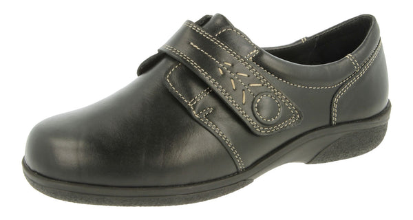 DB Shoes Rory 70989A Ladies Black Leather Touch Fastening Shoes