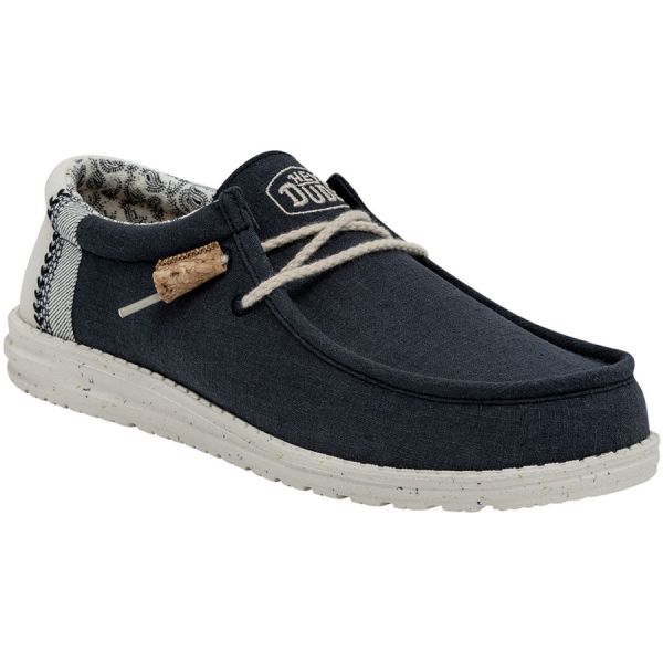 Dude Wally Linen Natural Mens Navy Textile Slip On Shoes