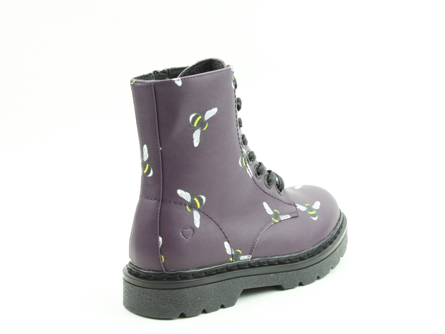 Heavenly Feet Justina 2 Bee Print Ladies Purple Vegan Zip & Lace Ankle Boots