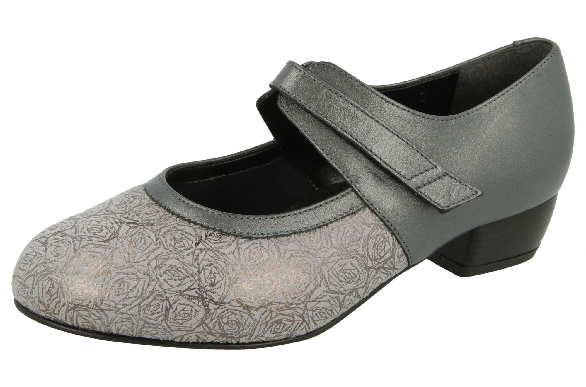 DB Shoes Constance 54100S Ladies Pewter Leather & Textile Touch Fastening Heels