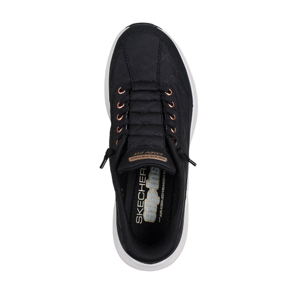 Skechers 150413 Contour Foam - Golden Hour Slip Ins Ladies Black/Rose Gold Leather & Textile Slip On Trainers