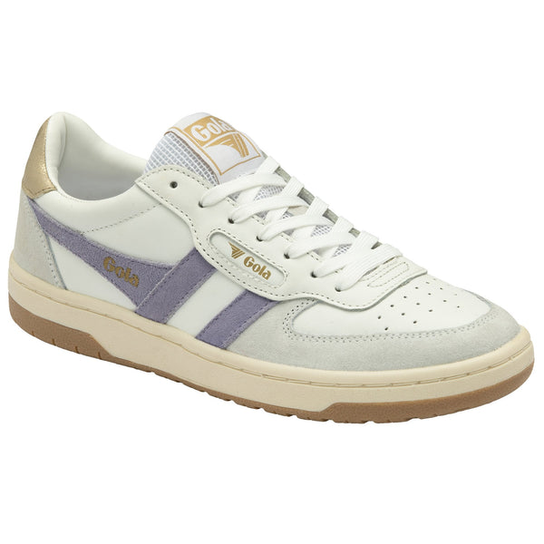 Gola Hawk Ladies White/Lavender/Gold Leather Lace Up Trainers