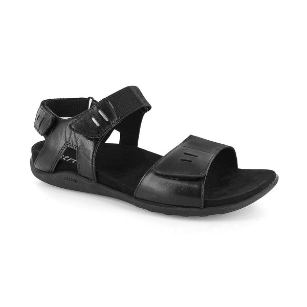 Strive Float Ladies Black Leather Arch Support Touch Fastening Sandals