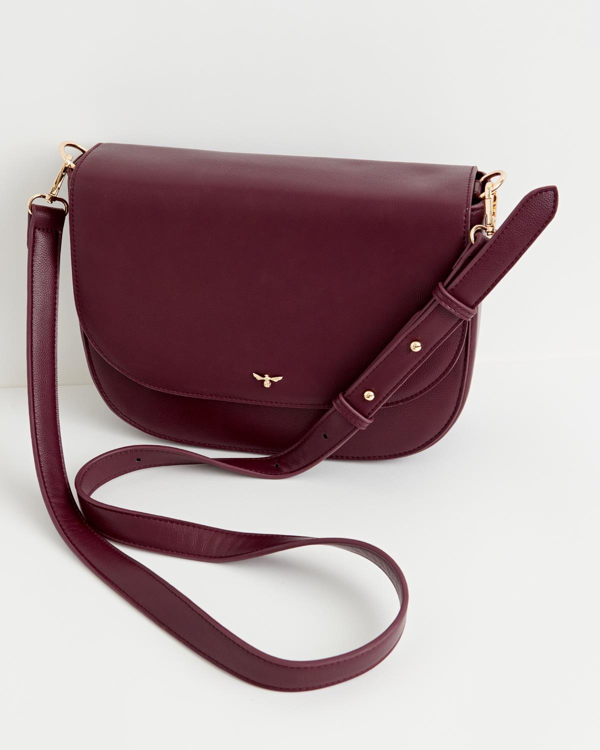 Fable Nina Messenger Handbag Burgundy Vegan Leather