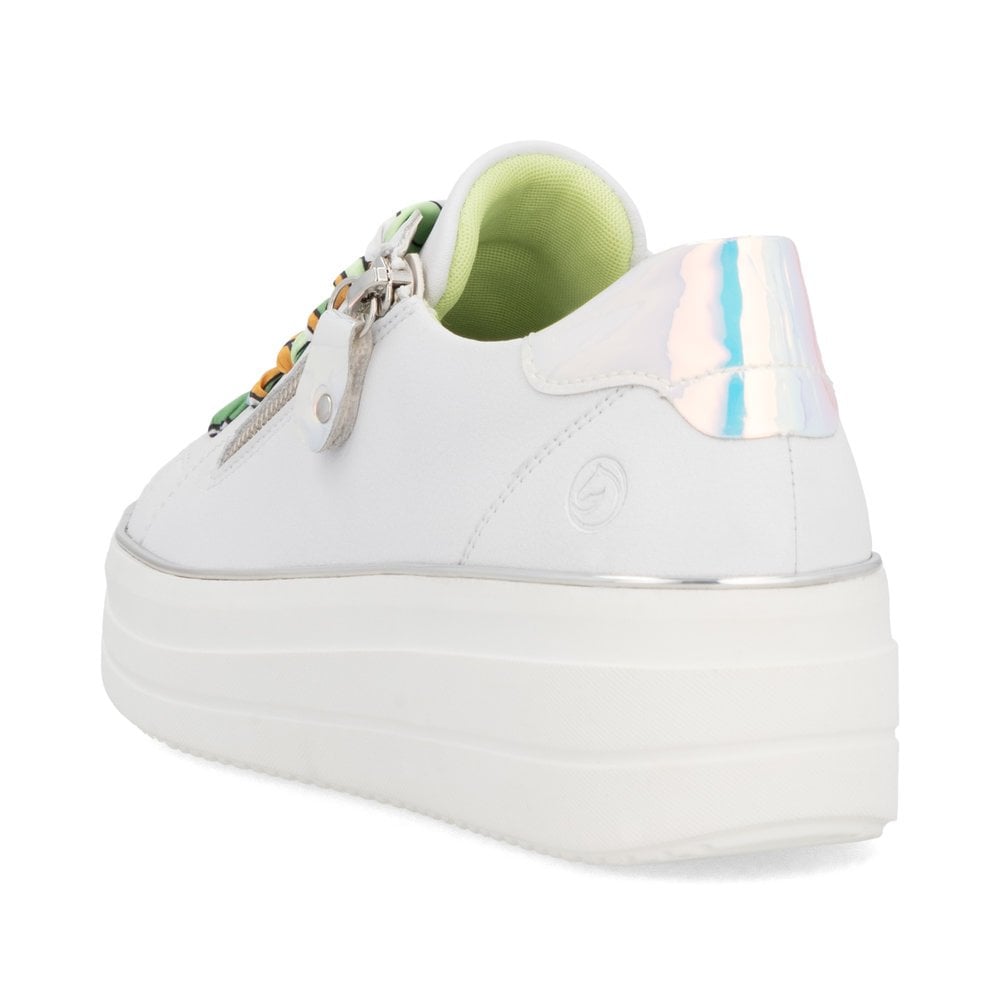 Remonte D1C06-80 Ladies Wide White Leather Side Zip Trainers
