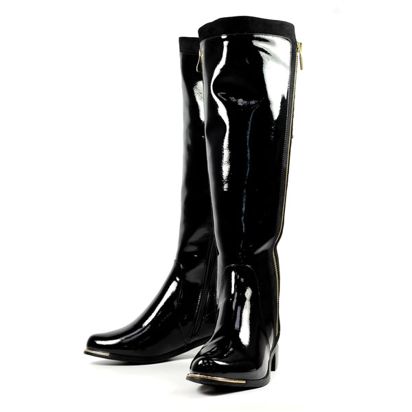 Lunar GLC809 Monique Ladies Black Leather Side Zip Knee High Boots