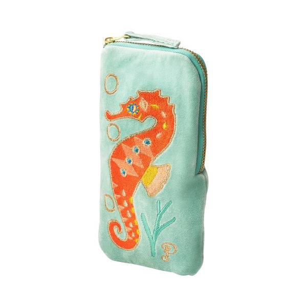 Powder Sparkling Seahorse Velvet Sunglasses Pouch - Aqua