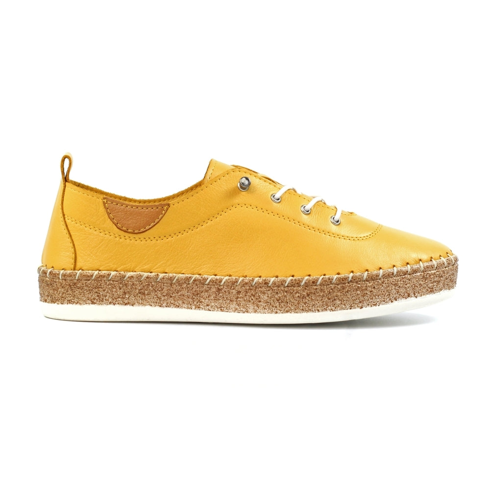 Lunar FLE050 Evie Ladies Mustard Leather Elasticated Shoes