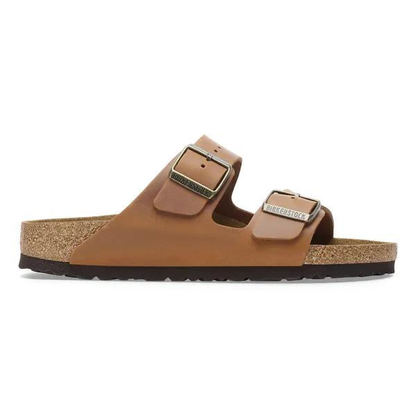 Birkenstock Arizona Oiled Ladies Narrow Cognac Leather Arch Support Buckle Sandals