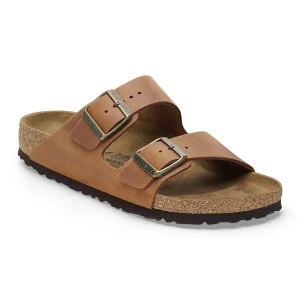 Birkenstock Arizona Oiled Ladies Narrow Cognac Leather Arch Support Buckle Sandals