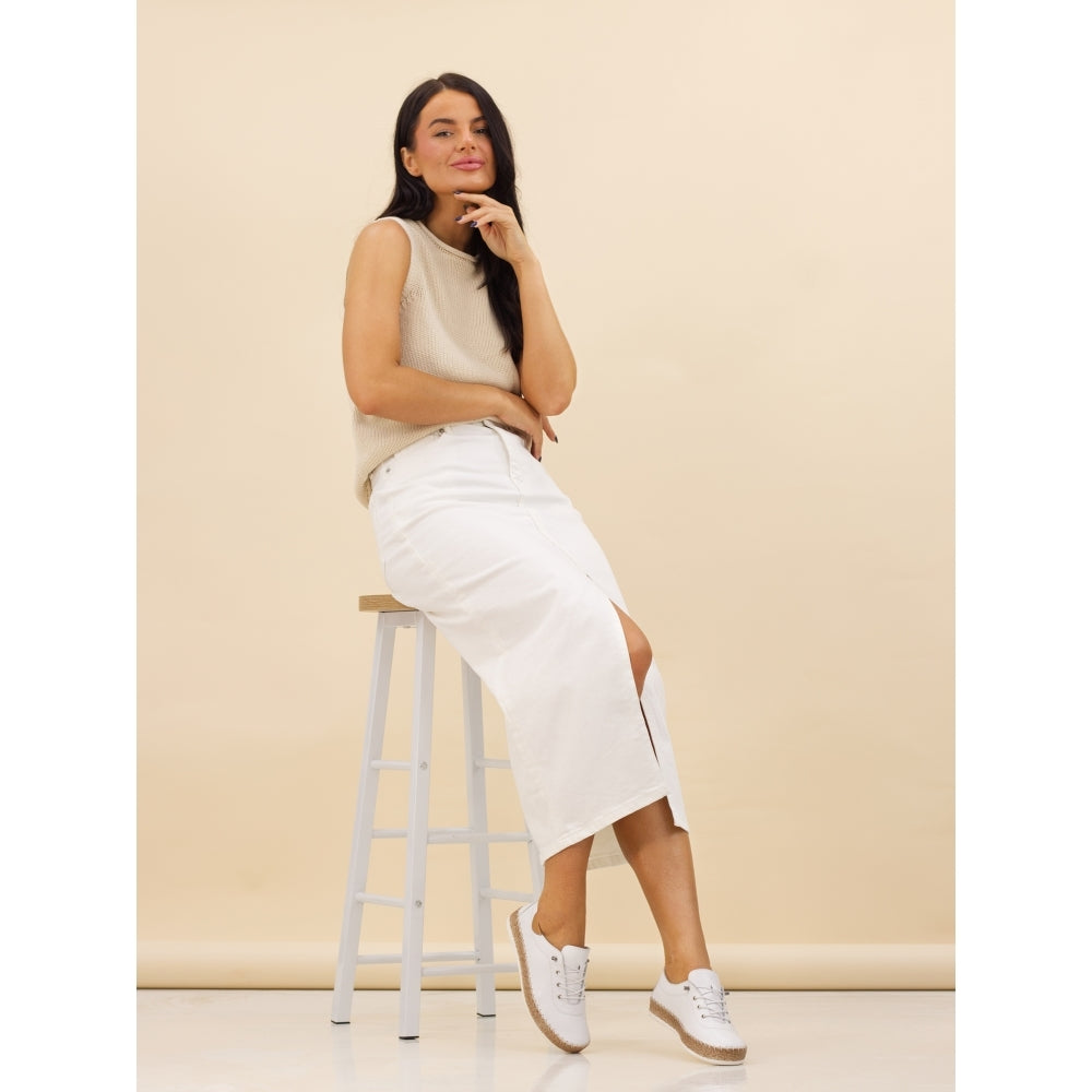 Lunar FLE050 Evie Ladies White Leather Elasticated Shoes