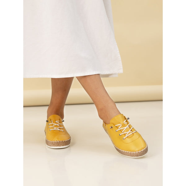 Lunar FLE050 Evie Ladies Mustard Leather Elasticated Shoes
