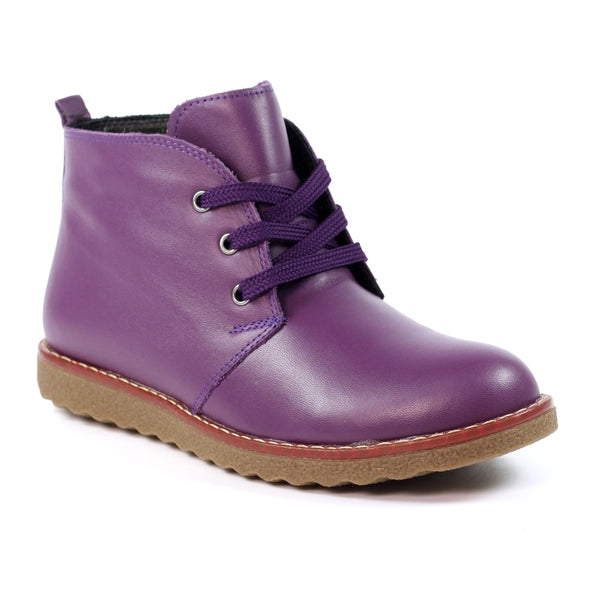 Lunar GLR003 Claire Ladies Purple Leather Side Zip Ankle Boots