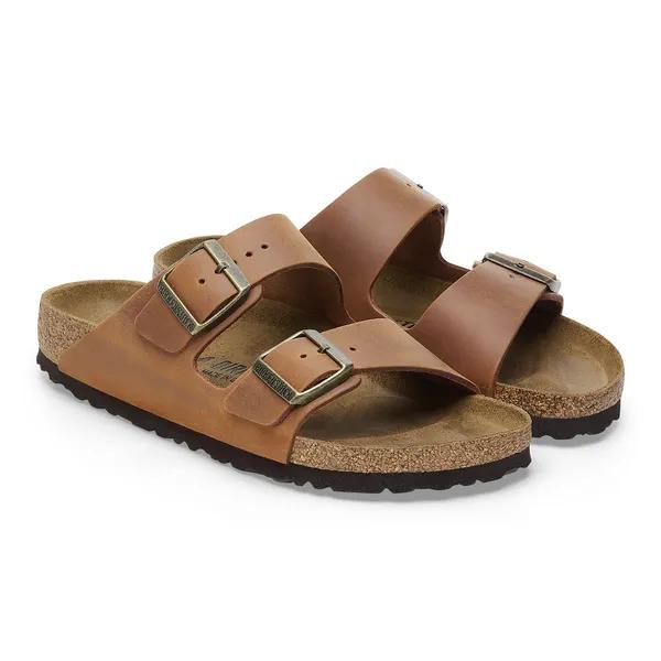Birkenstock Arizona Oiled Ladies Narrow Cognac Leather Arch Support Buckle Sandals