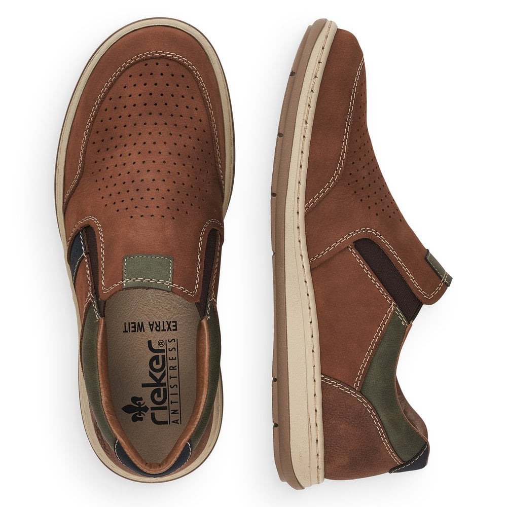 Rieker 17371-25 Mens Wide Brown Leather Elasticated Shoes