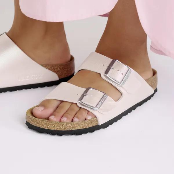 Birkenstock Arizona Birkoflor Ladies Narrow Saffiano Irridescent Light rose Arch Support Buckle Sandals