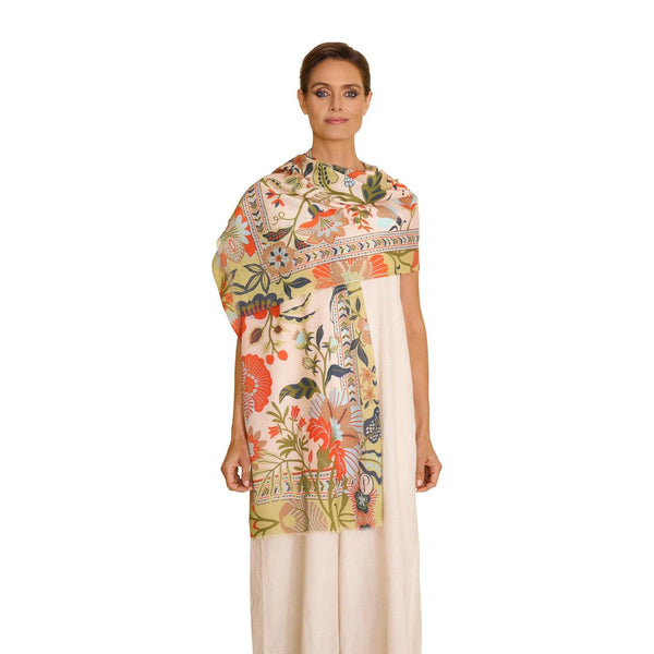 Powder Folky Floral Cotton Scarf - Coconut